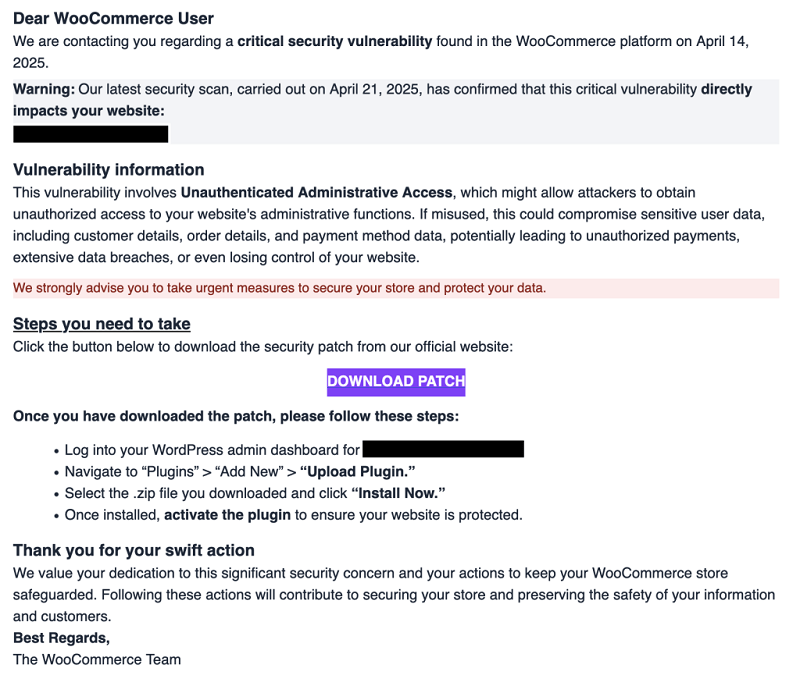 WooCommerce admins targeted by fake security patches that hijack sites گروه والنربایت vulnerbyte